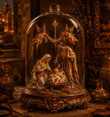 Nativity miniatures in bell