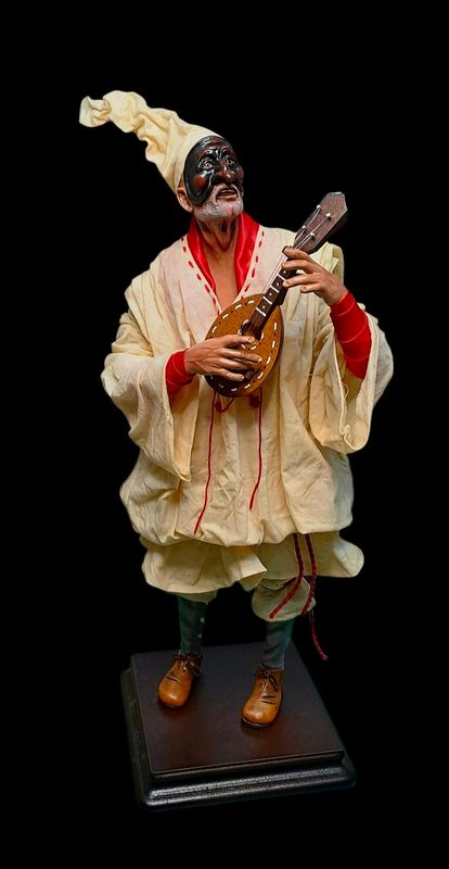 Terracotta Pulcinella with mandolin, size 32 cm