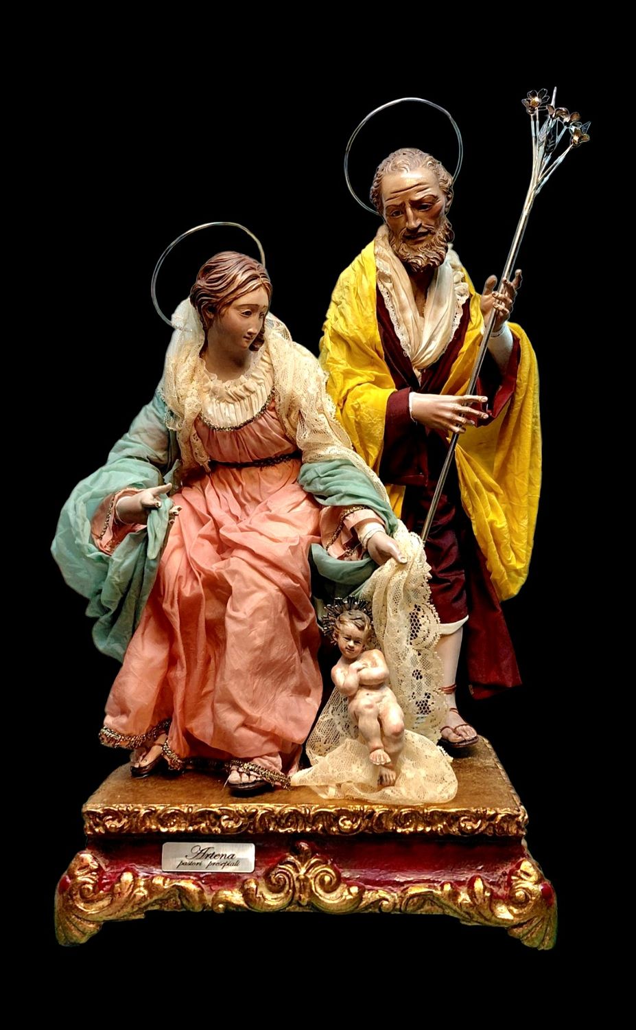 18th century Neapolitan style nativity scene, 38 cm, wooden limbs and baby Jesus