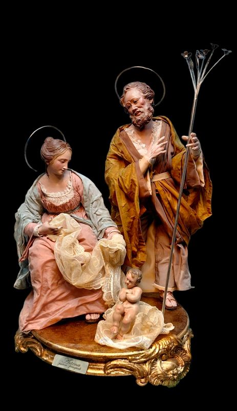 Belén de estilo napolitano del siglo XVIII en terracota hecha a mano por el taller Artena Pastori Presepiali