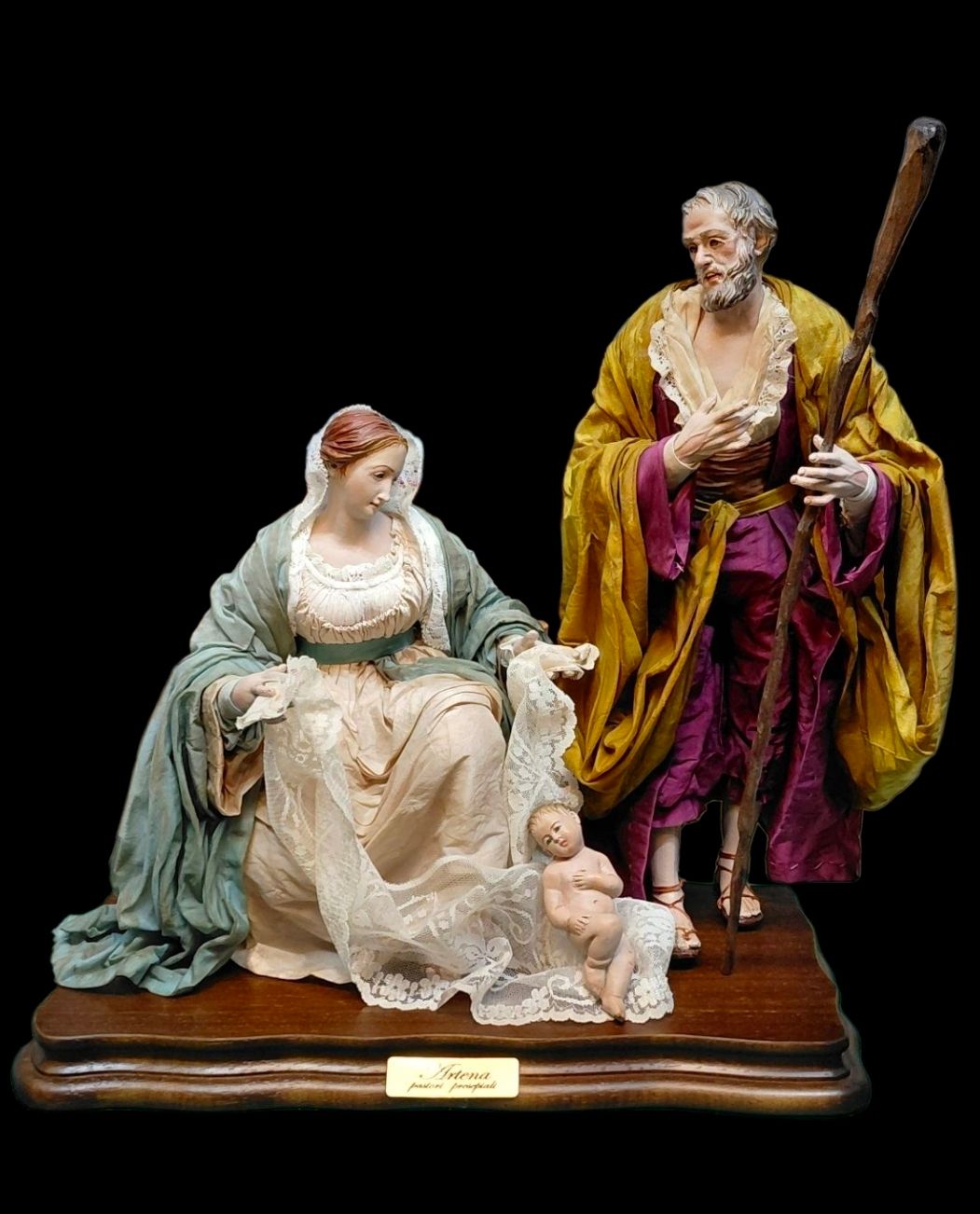 Belén de estilo napolitano del siglo XVIII, 30 cm, con ojos de cristal pintados en la parte posterior