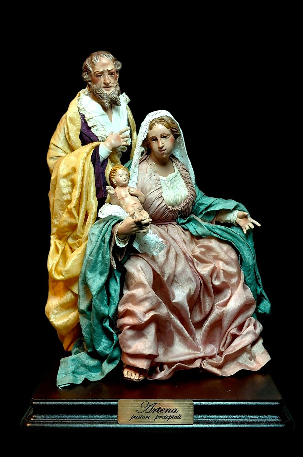 18th century Neapolitan style nativity scene, 25 cm, glass eyes