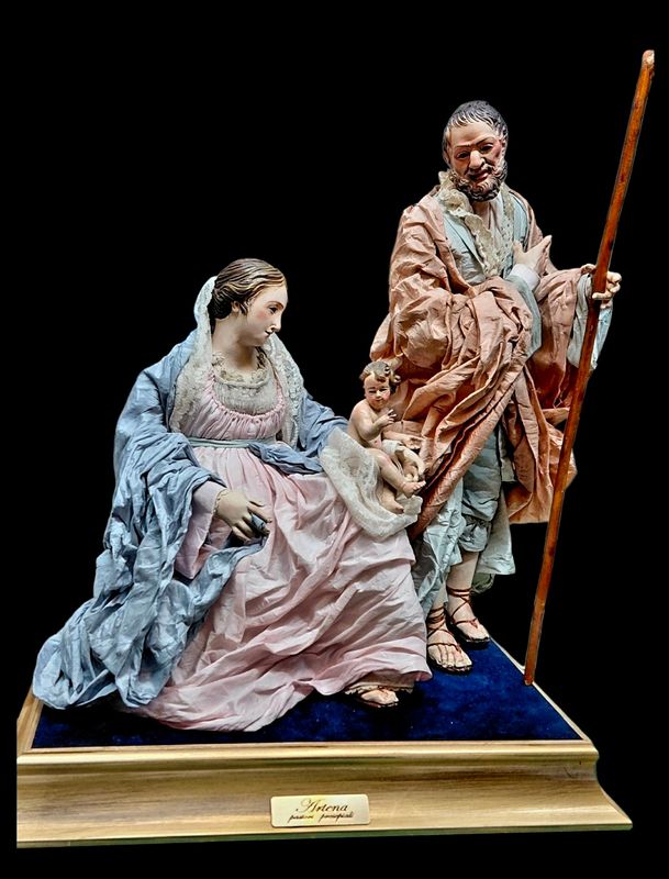 18th century Neapolitan style nativity scene, 25 cm, glass eyes