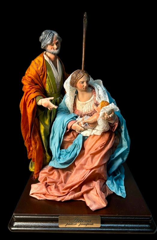 18th century Neapolitan style nativity scene, 22 cm, glass eyes