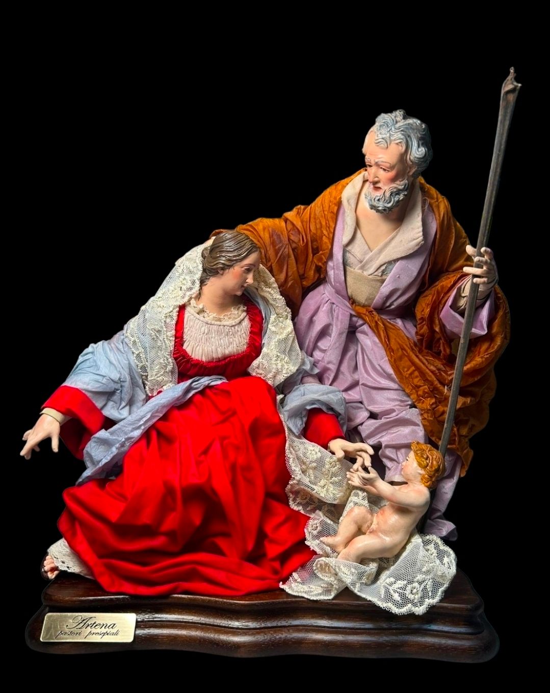 18th century Neapolitan style nativity scene, 30 cm, with back-painted glass eyes.