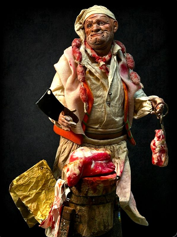 Butcher's Shop Scene - Artisanal Neapolitan Nativity Scene Scene