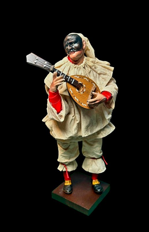 Pulcinella Statuette with Mandolin, 22 cm