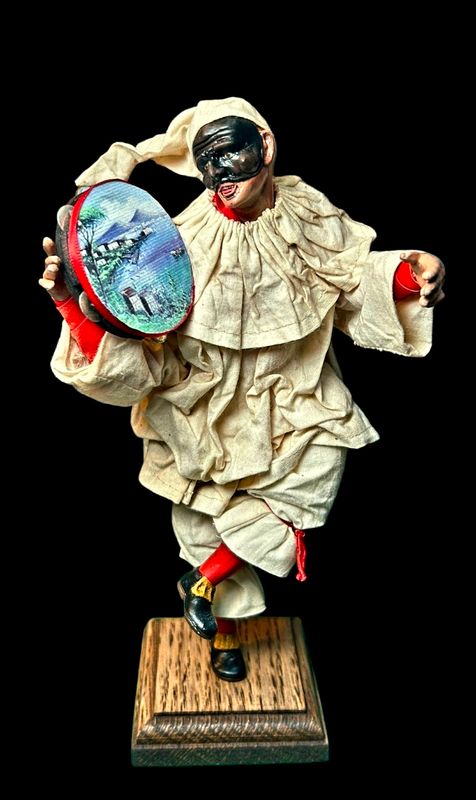 Terracotta Pulcinella with tambourine, 22 cm