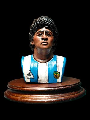 Diego Armando Maradona terracotta bust with glass eyes