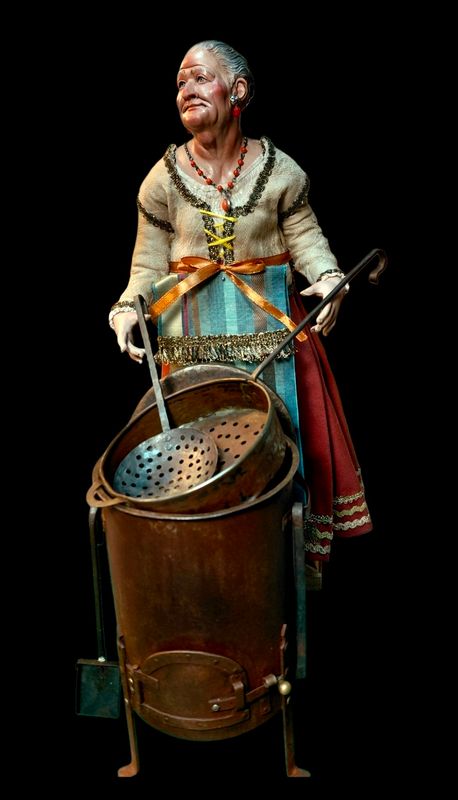 The Chestnut Maker with Brazier - 18th-Century Nativity Scene Art Figure, 35 cm