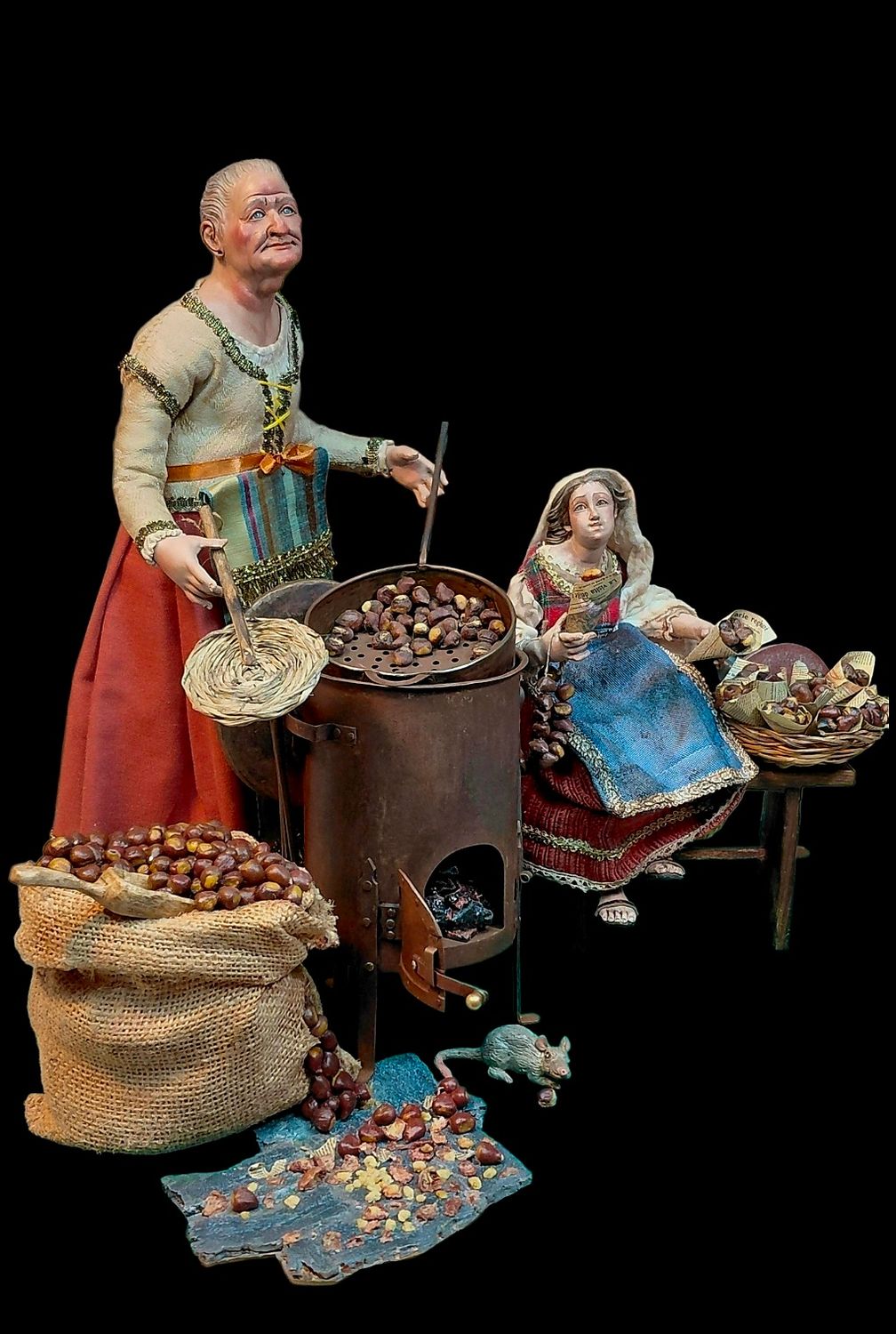 The Chestnut Maker with Brazier - 18th-Century Nativity Scene Art Figure, 35 cm