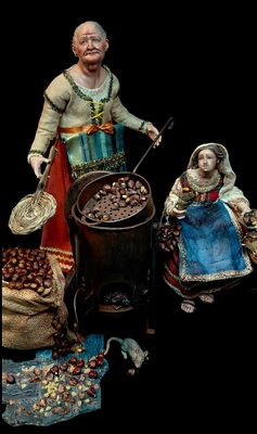 The Chestnut Maker with Brazier - 18th-Century Nativity Scene Art Figure, 35 cm
