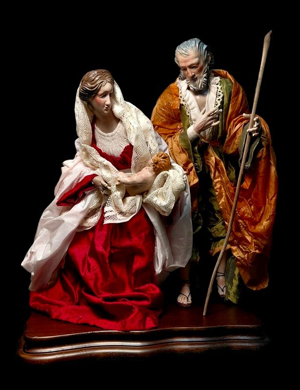 18th century Neapolitan style nativity scene, 30 cm, with back-painted glass eyes.