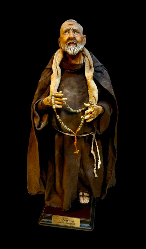 Padre Pio terracotta statuette with glass eyes 32 cm