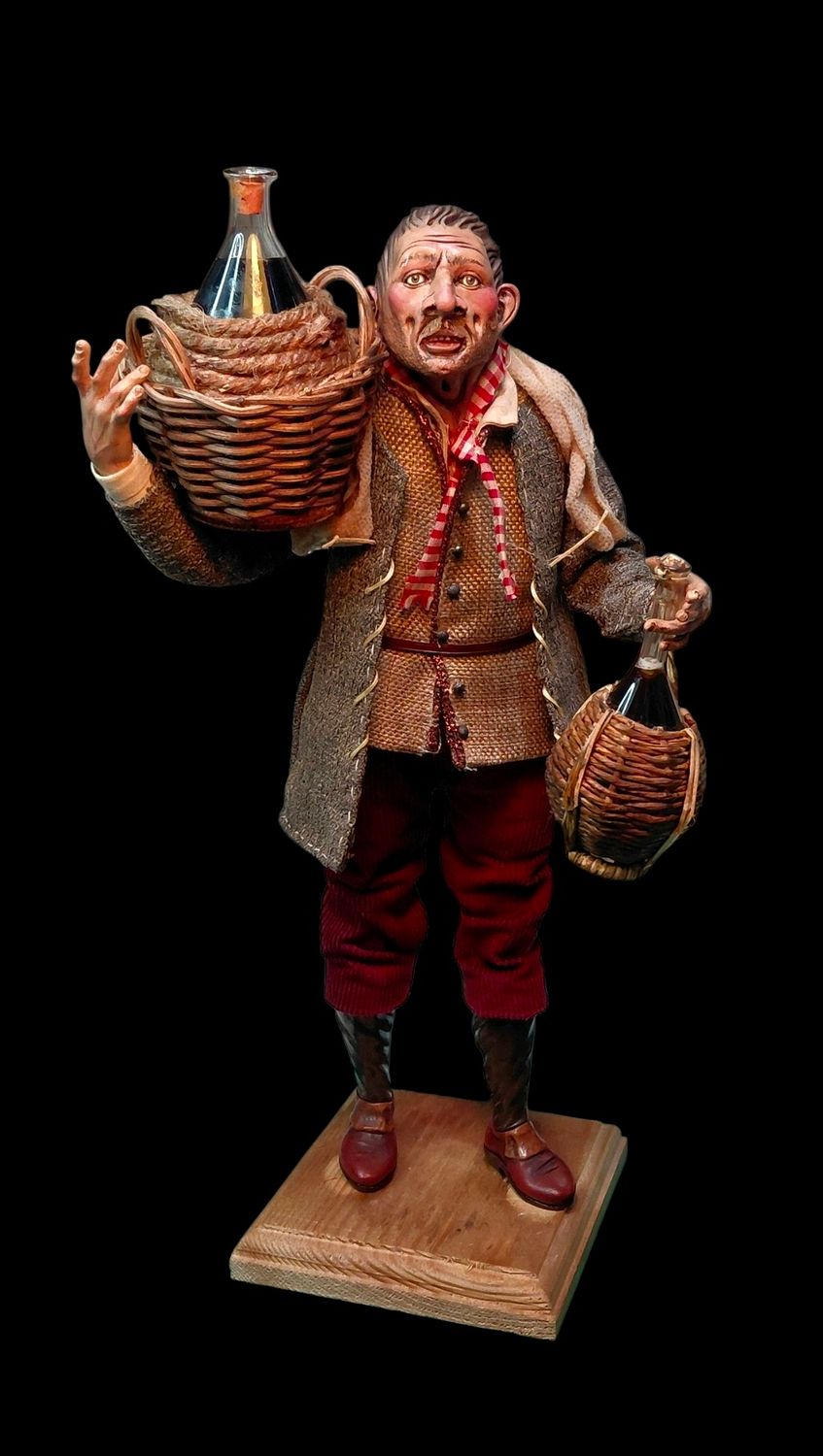 Nativity scene figure of Neapolitan winemaker shepherd in 18th century style