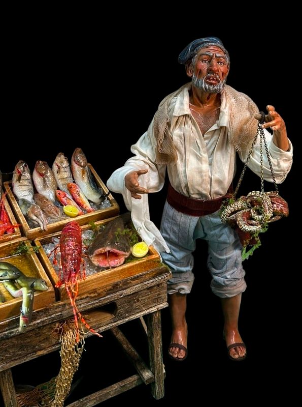 Fishmonger - A professional figure from the 18th-century Neapolitan Nativity scene.