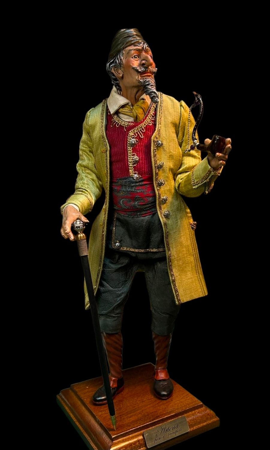 The Nobleman with a Pipe – artisan Nativity scene sculpture in the 18th-century Neapolitan style – 35 cm