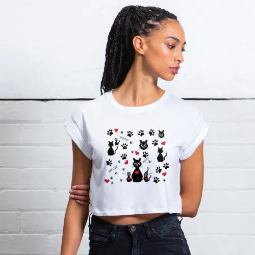 Camiseta corta 100% Algodón Orgánico para mujer-Estampado CATLOVE