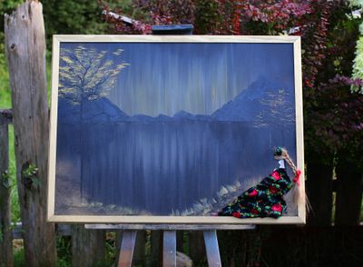 Obraz 3D Góraleczka Nad Jeziorem Ręcznie malowany ( około 80x50 )