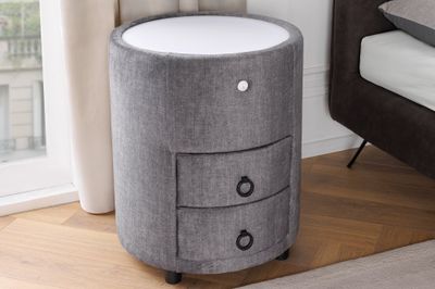 Table de chevet ronde SIGNUM avec lumière LED 55 cm, velours gris - 46410