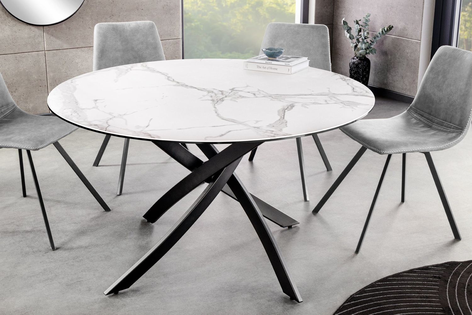 Table de salle à manger ALPINE Ø 120 cm ronde en céramique aspect marbre blanc - 44230