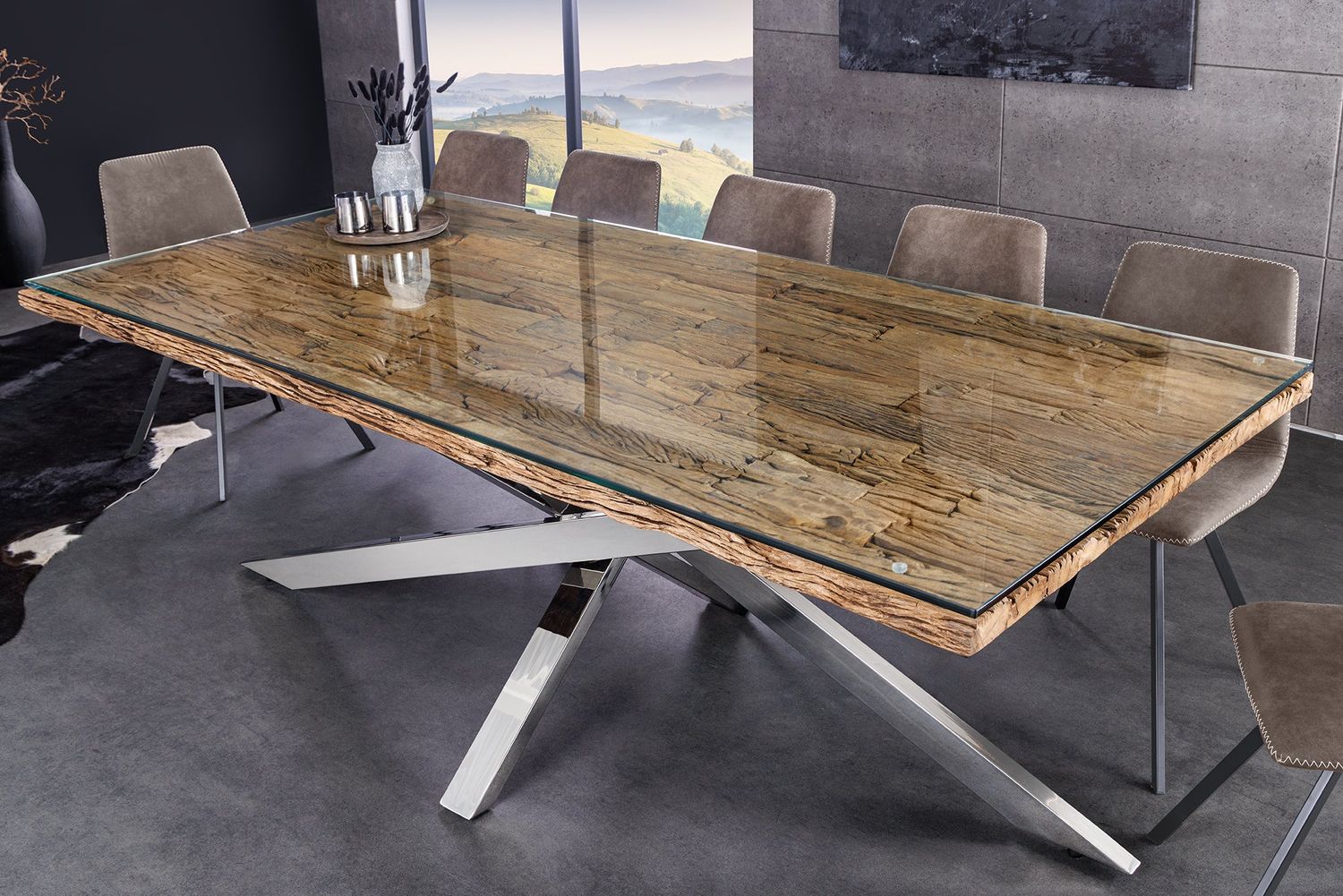 Table de salle à manger BARRACUDA 220 cm, plateau en teck de 40 mm, sans plateau en verre trempé - 43625
