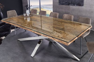Table de salle à manger BARRACUDA 220 cm, plateau en teck de 40 mm, sans plateau en verre trempé - 43625