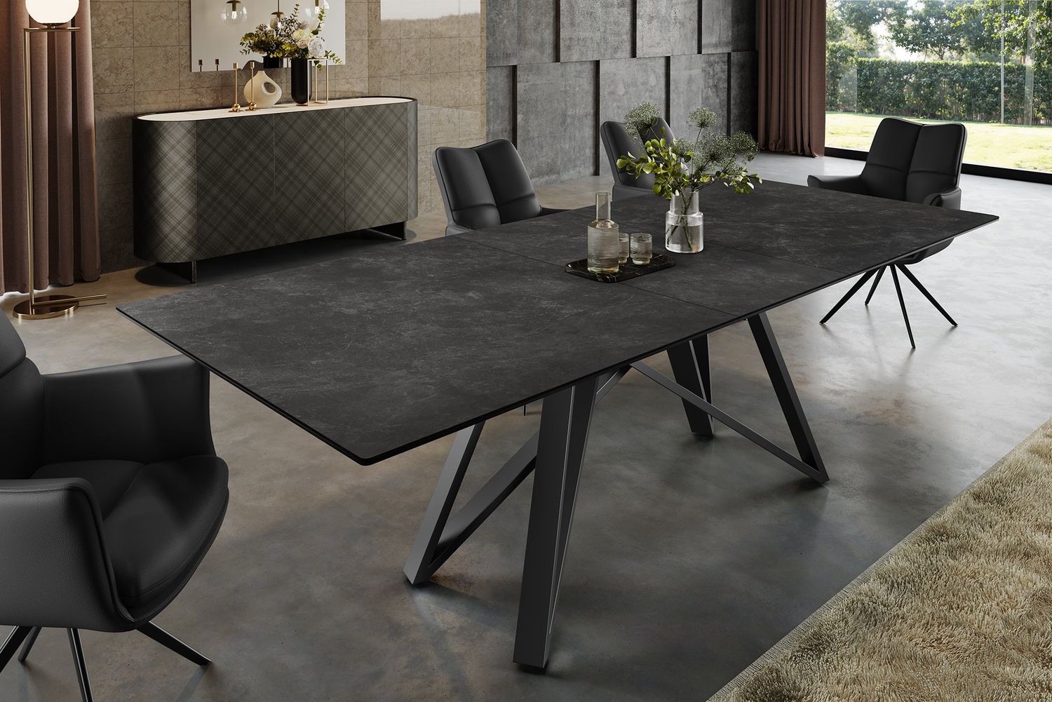 Table de salle à manger ATLAS extensible 160-200 cm aspect marbre, céramique graphite, verre trempé - 46500