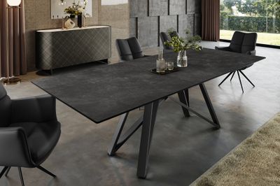 Table de salle à manger ATLAS extensible 160-200 cm aspect marbre, céramique graphite, verre trempé - 46500
