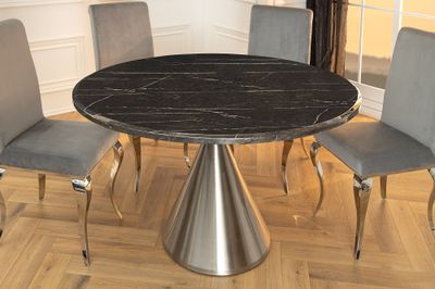 Table de salle à manger ELEGANCIA 130 cm ronde, structure chromée, aspect marbre noir - 45899