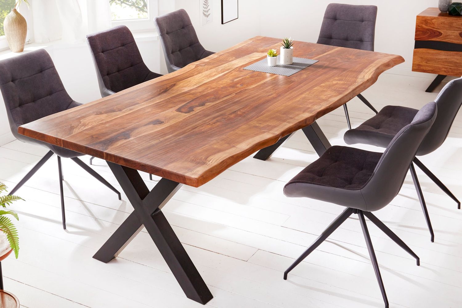 Table de salle à manger AMAZONAS 200 cm, pieds en X, bois de sheesham naturel - 6541063