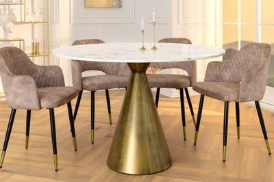 Table de salle à manger ELEGANCIA Ø 100 cm, piètement en fer, plateau en cuivre et marbre blanc - 44859