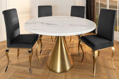 Table de salle à manger ELEGANCIA 130 cm, cadre rond, aspect marbre blanc doré - 45898