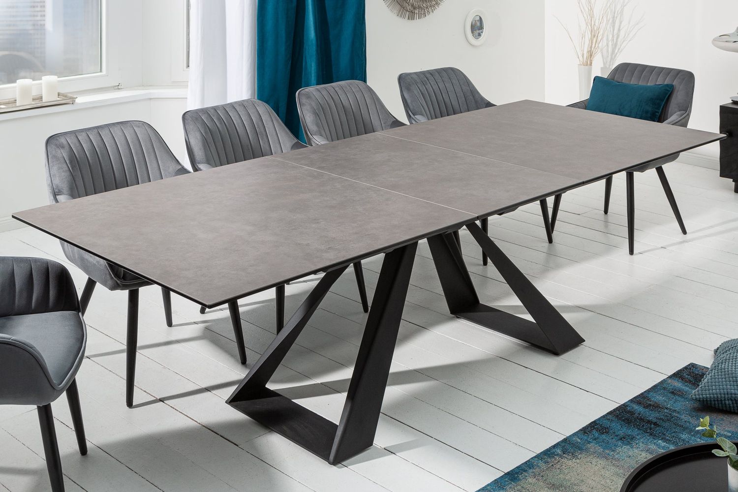 Table de salle à manger CONCORD 180-230 cm en céramique anthracite et verre trempé - 6540648
