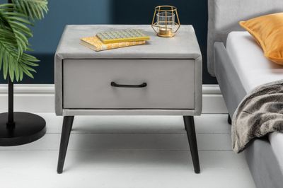 Table de chevet FAMOUS 42 cm style rétro velours gris argenté - 40032
