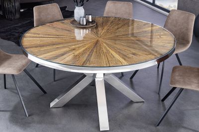 Table de salle à manger BARRACUDA Ø 140 cm ronde en teck avec plateau en verre - 43623