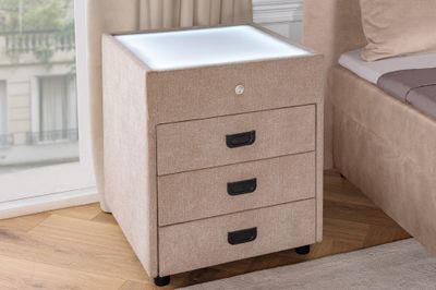Table de chevet TOULOUSE avec lumière LED 55 cm velours beige - 45948