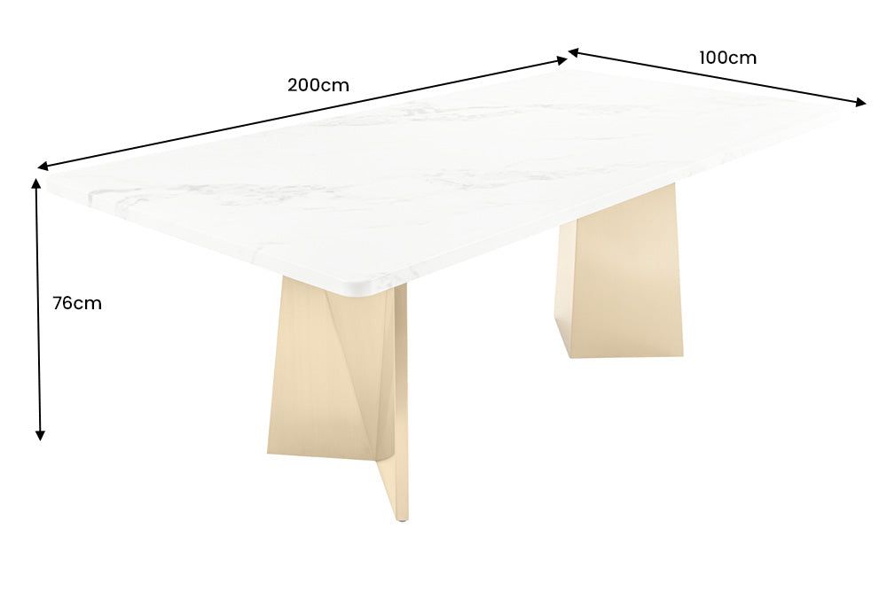 Table de salle à manger EXTRAVAGANCIA 200 cm avec pieds dorés champagne et plateau en marbre blanc - 45929