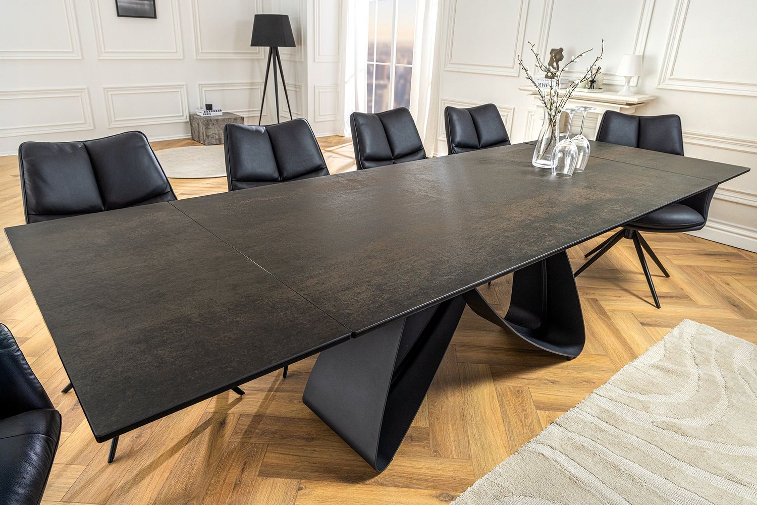 Table de salle à manger INFINITY 180-220-260 cm aspect marbre, céramique noir rouille, verre trempé - 45182