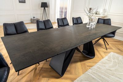 Table de salle à manger INFINITY 180-220-260 cm aspect marbre, céramique noir rouille, verre trempé - 45182