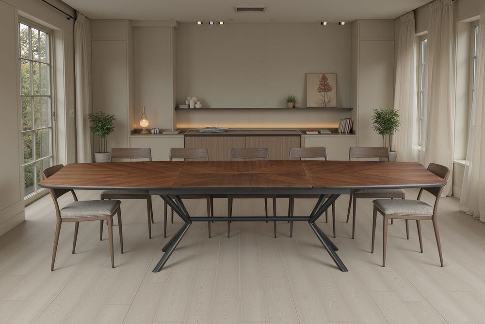 Table de salle à manger GRANDEZZA extensible 180-270 cm aspect noyer naturel avec structure en métal noir - 46568