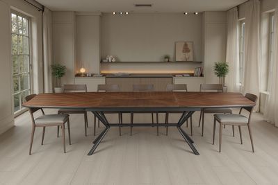 Table de salle à manger GRANDEZZA extensible 180-270 cm aspect noyer naturel avec structure en métal noir - 46568