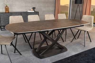 Table de salle à manger INCEPTION extensible 130-190 cm avec étagère en bronze, plateau ovale en céramique aspect rouille - 46425