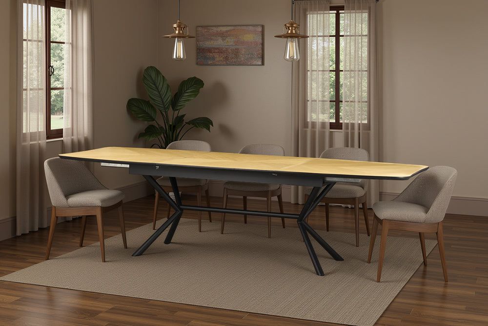 Table de salle à manger GRANDEZZA extensible 180-270 cm aspect chêne naturel avec structure en métal noir - 46554