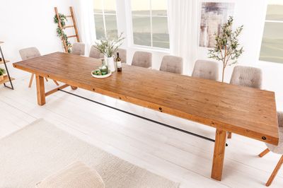 Table de salle à manger FINCA 400 cm en pin massif 80 mm, finition marron vintage - 44705