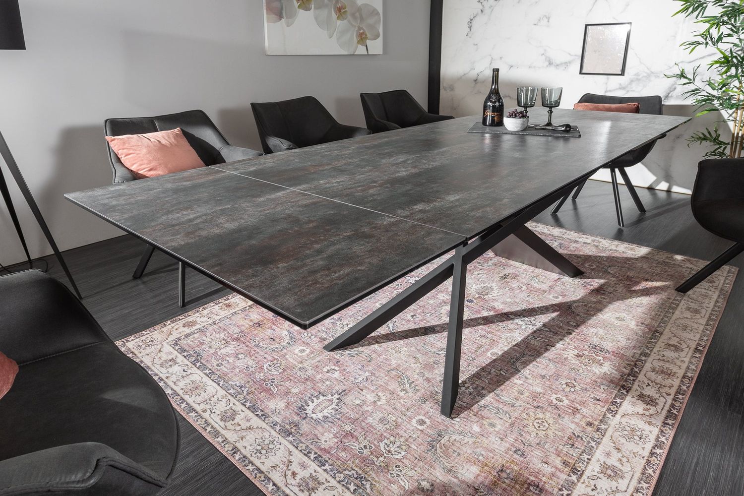 Table de salle à manger EUPHORIA 180-220-260 cm, céramique aspect lave et verre trempé - 6540170