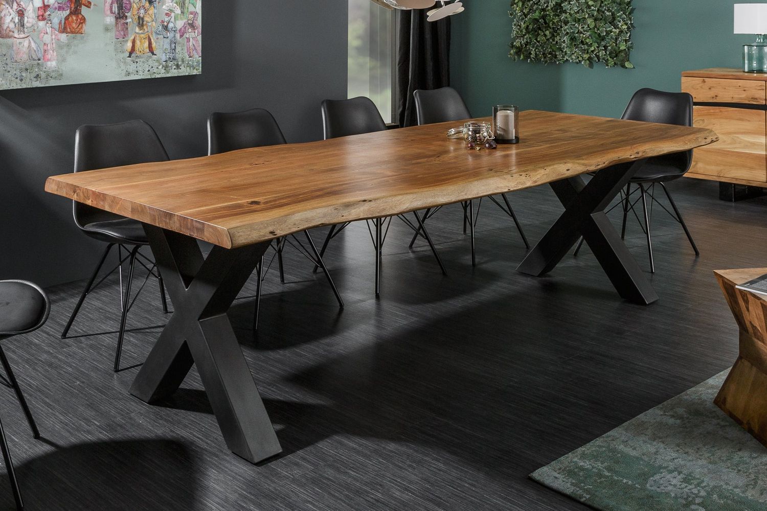Table de salle à manger MAMMUT 240 cm, pieds en X, bois d'acacia massif 60 mm - 38350