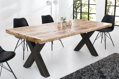 Table de salle à manger IRON CRAFT 200 cm, pieds en X, bois de manguier naturel - 6540013
