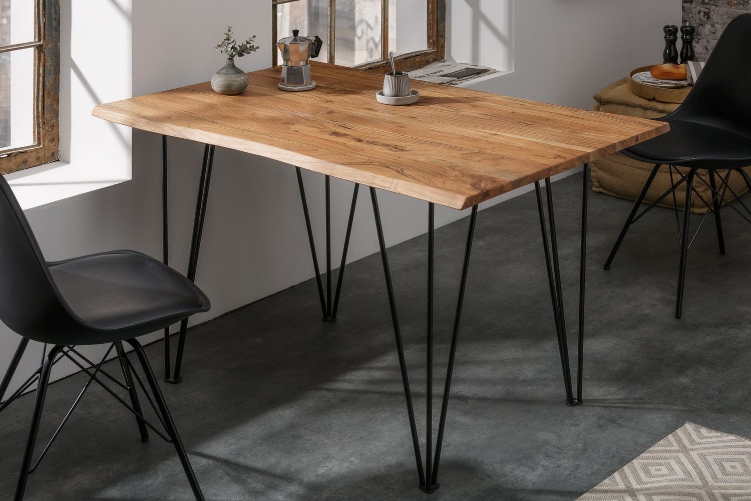 Table de salle à manger MAMMUT 120 cm en bois d'acacia avec pieds en épingle à cheveux - 6540608