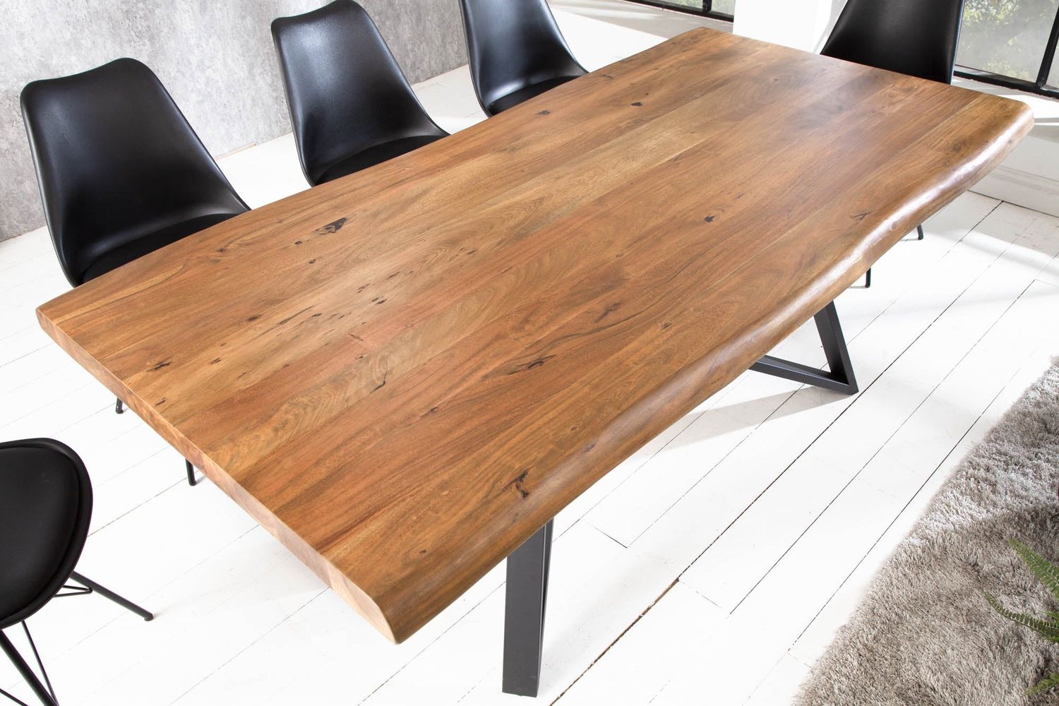 Table de salle à manger MAMMUT 200 cm, plateau en bois d'acacia de 60 mm, finition miel - 40127